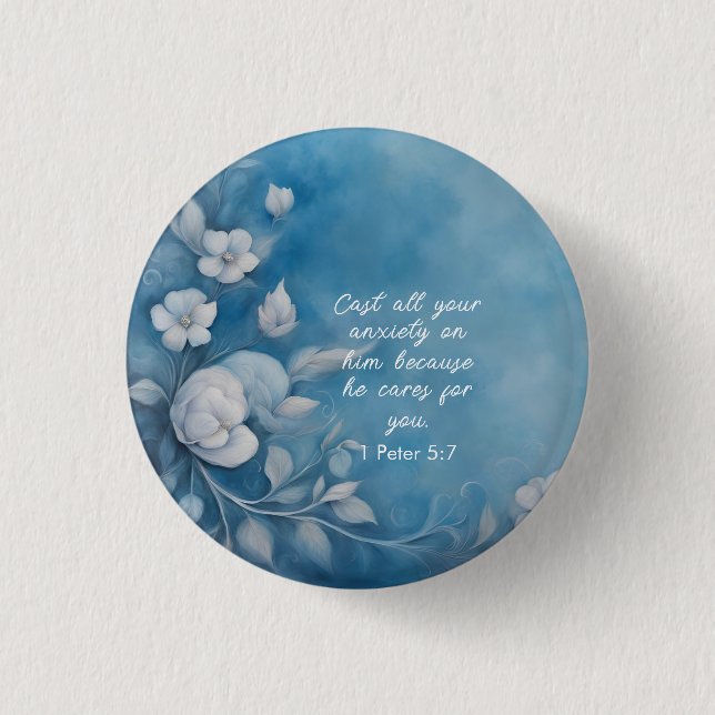 1 Petrus 5:7 Bibelvers Bild Knapp (Framsida)