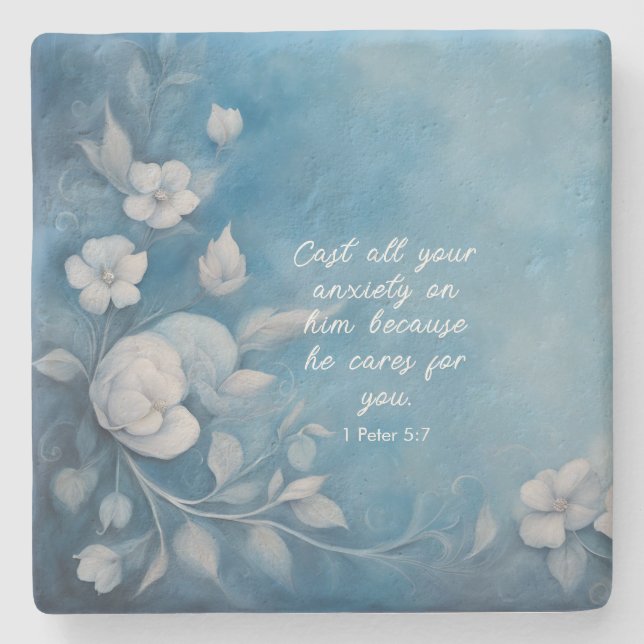 1 Petrus 5:7 Bibelvers Bild Stenunderlägg (Framsidan)