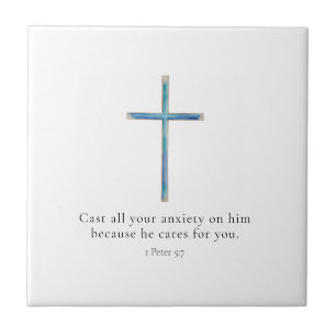 1 Petrus 5:7 Minimalist Cross Kakelplatta