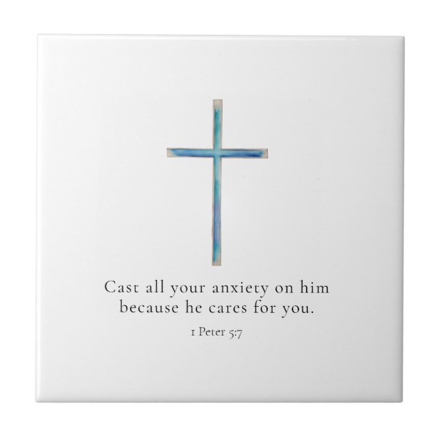 1 Petrus 5:7 Minimalist Cross Kakelplatta (Framsidan)