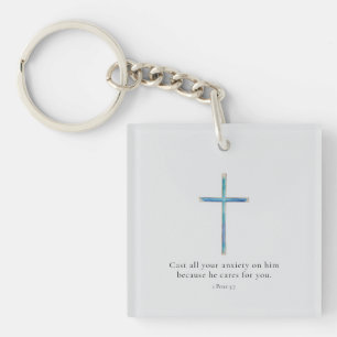 1 Petrus 5:7 Minimalistisk Nyckelring med Kors
