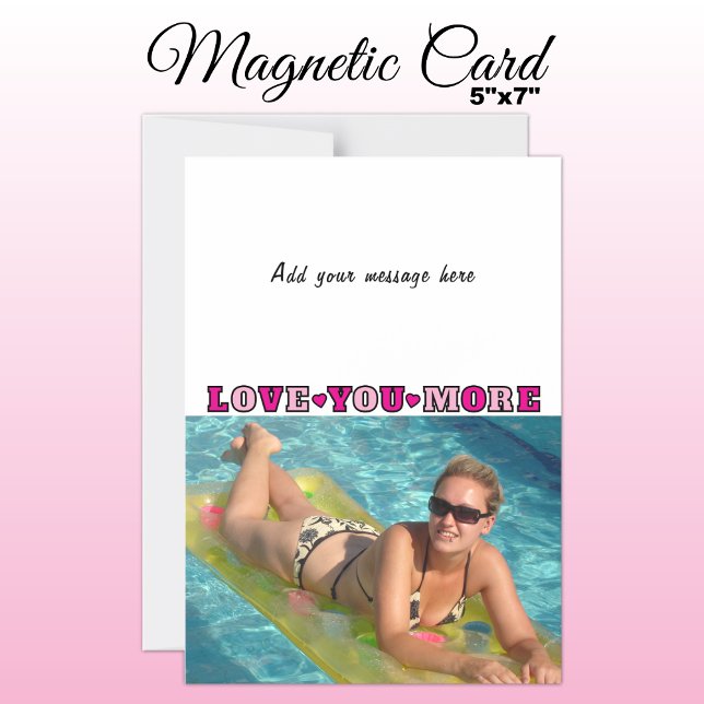 1 photo add text love you pink magnetic card magnetisk inbjudningskort (Skapare uppladdad)