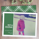 1 Photo Collage Minimal Christmas red Christmas Julkort<br><div class="desc">Vintage green Plaid Pattern on the back - A simple,  minimalist Holiday greeting with 1 square photo and modern calligraphy. Crop your photos into squares before uploading.</div>
