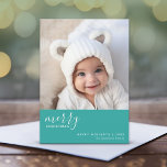 1 Photo Collage Minimal God jul - blått Julkort<br><div class="desc">Teal and White Huge Chevron Mönster - Ett fint och starkt Julhälsningar med snö och önskemål under ett bra år hälsning. På baksidan av kortet finns ett trendig mönster.</div>
