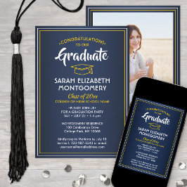 1 Photo Elegant Navy Blue Guld Gult Studenten Inbjudningar