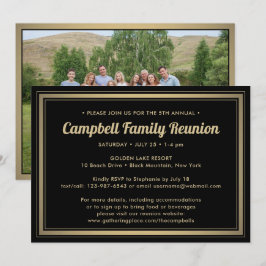 1 Photo Family Reunion Elegant Black och Guld Inbjudningar