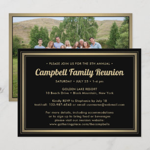 1 Photo Family Reunion Elegant Black och Guld Inbjudningar