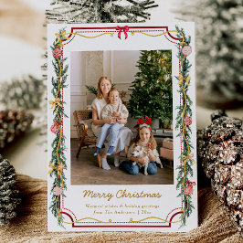 1 Photo Festive jul Botanical Foliage & Bows Julkort