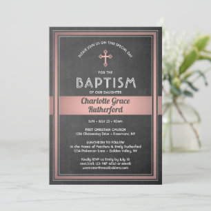 1 Photo Girl Baptism Chalkboard och Rosa ros Guld Inbjudningar