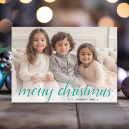 1 Photo God jul Script Teal Damask Julkort