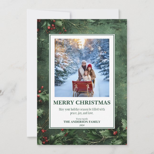 1 Photo Holly och Berry Flat-julkort Julkort (Framsida)
