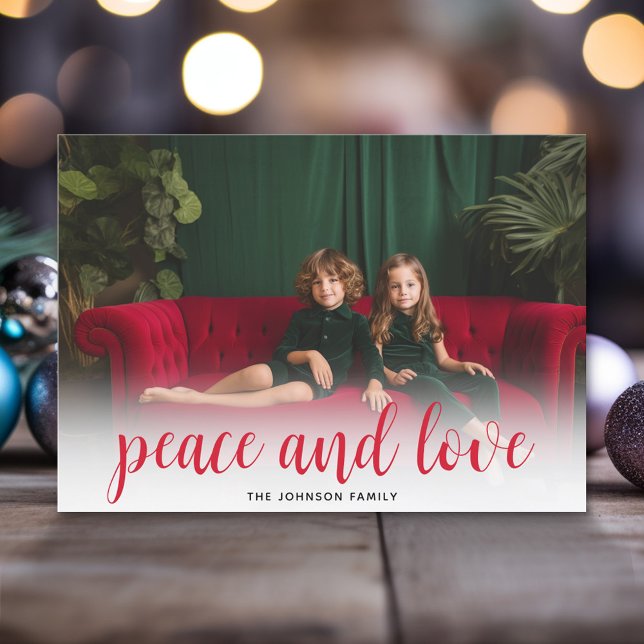 1 Photo Jul Script Red Grönt Play Peace Julkort (Modern Christmas Photo Greeting Card)