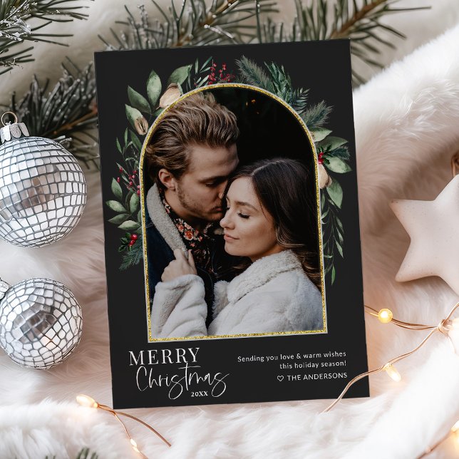 1 Photo Modern Greenery Guld Arch God jul Julkort (Skapare uppladdad)