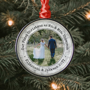 1 Photo Newlyweds First jul Faux Marble Julgransprydnad Metall