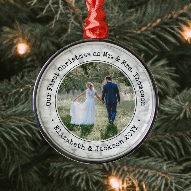 1 Photo Newlyweds First jul Faux Marble Julgransprydnad Metall (Skapare uppladdad)