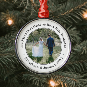 1 Photo Newlyweds Första jul Black and White Julgransprydnad Metall