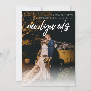 1 Photo Newlyweds-meddelande - vitt Inbjudningar