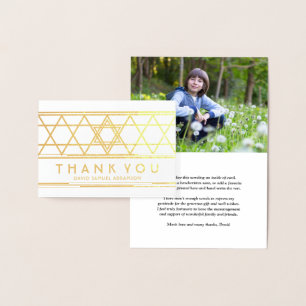 1 Photo Pub Mitzvah Tack Star of David Guld Folierat Kort