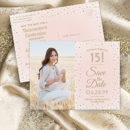 1 Photo Quinceanera Spara datum Rosa och Guld Inbjudan Vykort