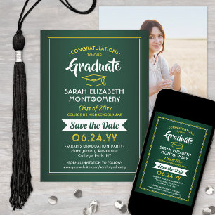 1 Photo Studenten Elegant Grönt & Guld Gult Spara Datumet