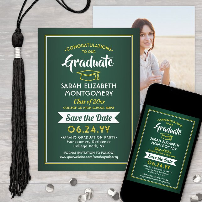 1 Photo Studenten Elegant Grönt & Guld Gult Spara Datumet (Skapare uppladdad)