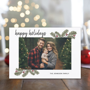 1 Photo with Whimsical Pine Branches Calligraphy Julkort