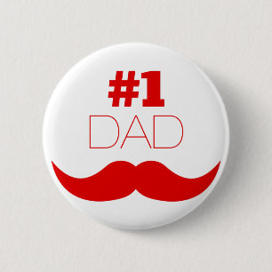 #1 Röd mustache Pappa - nummer ett Knapp