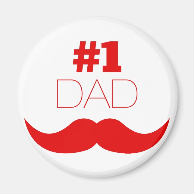 #1 Röd mustache Pappa - nummer ett Magnet (Framsidan)