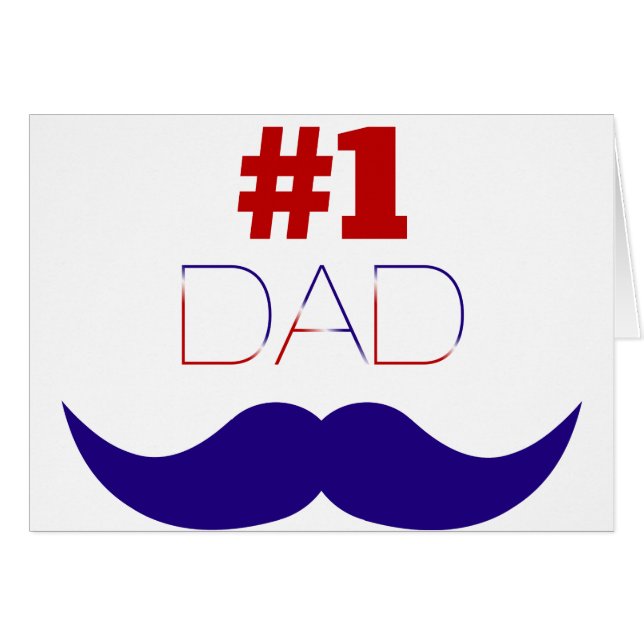 #1 Röd vit och blå mustache Pappa - nummer ett Hälsningskort (Framsidan Horizontal)