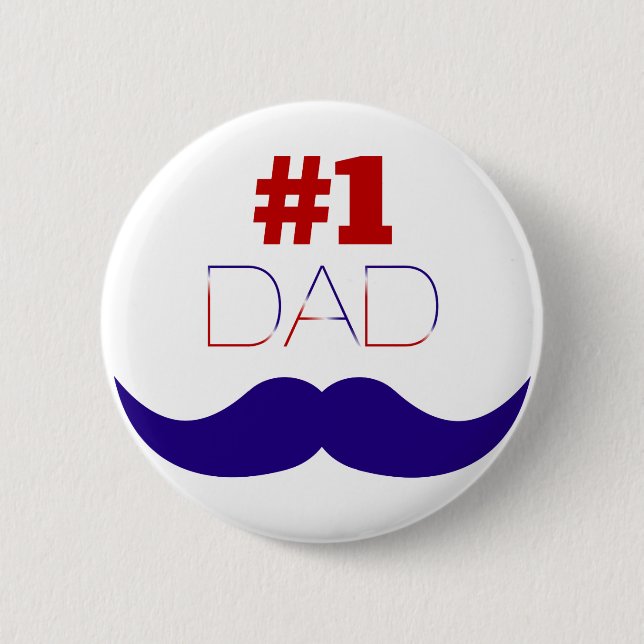 #1 Röd vit och blå mustache Pappa - nummer ett Knapp (Framsida)