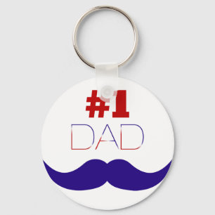 #1 Röd vit och blå mustache Pappa - nummer ett Nyckelring