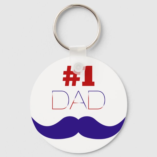 #1 Röd vit och blå mustache Pappa - nummer ett Nyckelring (Framsida)