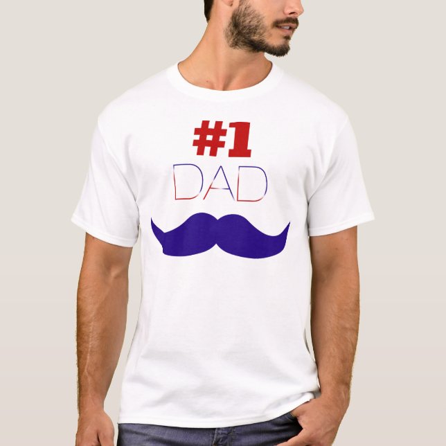#1 Röd vit och blå mustache Pappa - nummer ett Tee Shirt (Framsida)