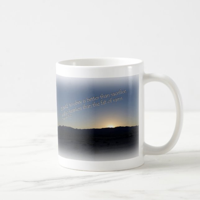 1 Samuel 15:22 Sunset White Gräns Kaffemugg (Höger)