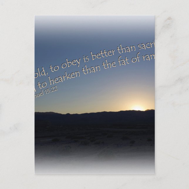 1 Samuel 15:22 Sunset White Gräns Vykort (Framsida)