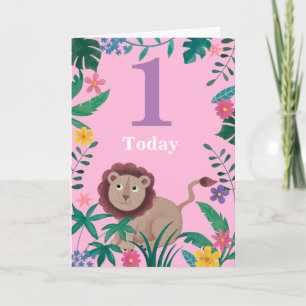 1 sr blommigt på födelsedagen Lilla jungle Lejonar Kort