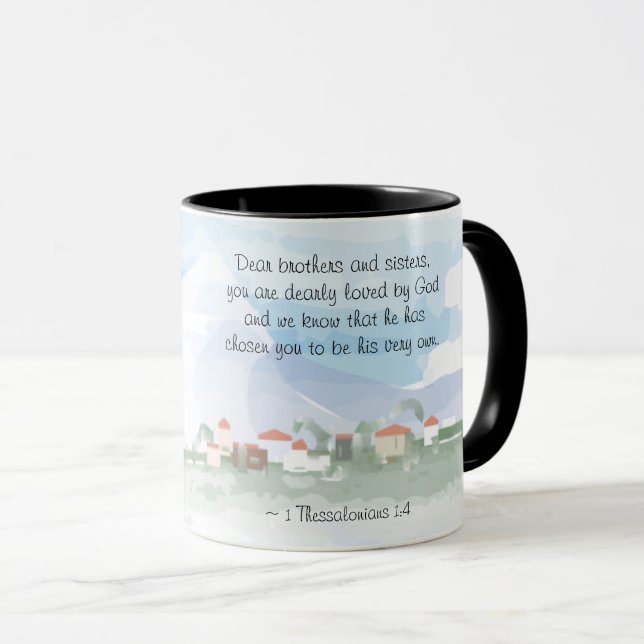 1 Thessaloniki 1:4 Han har valt You Bible Mugg (Framsida höger)