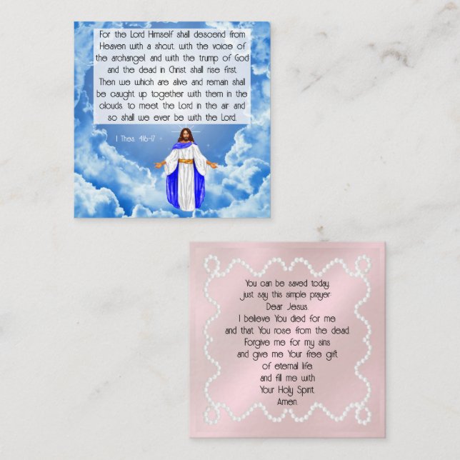 1 Thessaloniki-kort 4:16-17 Fyrkantigt Visitkort (Fram/baksida)