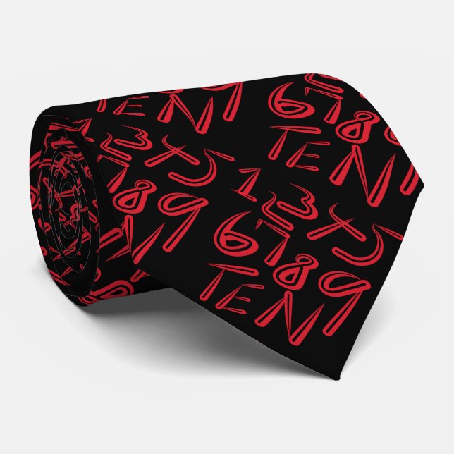 1 till 10 typografi i rött på svart mönster slips (Rullad)