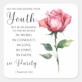1 Timothy 4:12 - Youth Bible Verse Flower Fyrkantigt Klistermärke