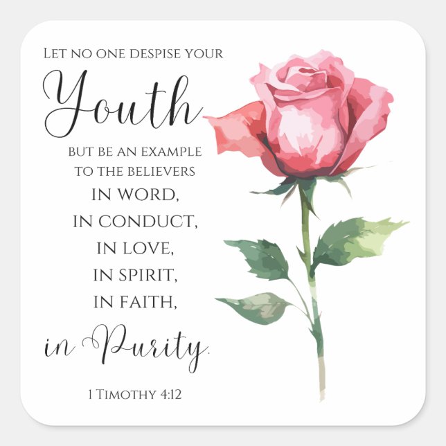 1 Timothy 4:12 - Youth Bible Verse Flower Fyrkantigt Klistermärke (Framsida)