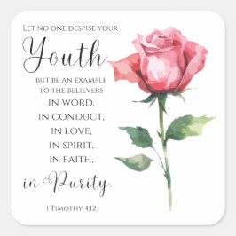 1 Timothy 4:12 - Youth Bible Verse Flower Fyrkantigt Klistermärke