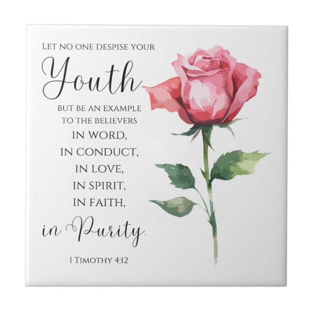 1 Timothy 4:12 - Youth Bible Verse Flower Kakelplatta (Framsidan)