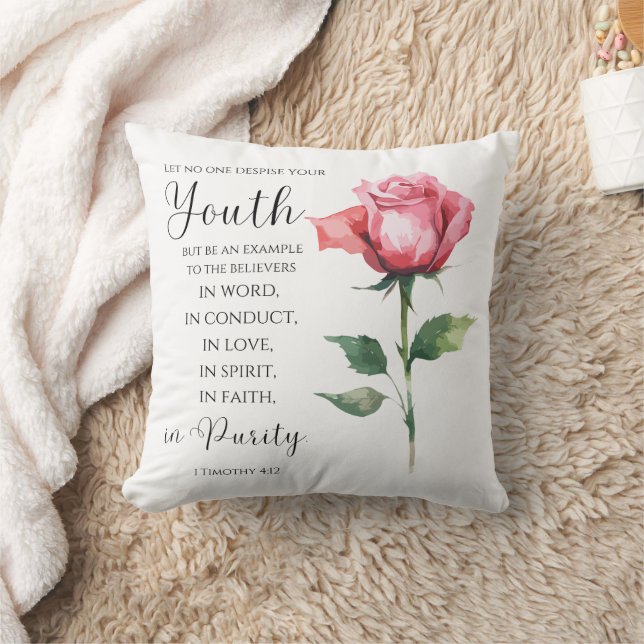 1 Timothy 4:12 - Youth Bible Verse Flower Kudde (Filt)