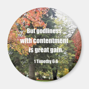 1 Timothy 6:6 Men Godliness med innehåll är Magnet