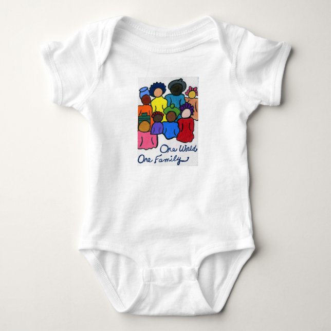 1 värld, 1 familjbabyskjorta tee shirt (Framsida)