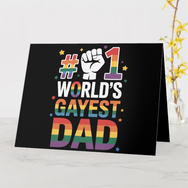 #1 Världens bögigaste pappa rolig fadersdag LGBT  Kort (Gul blomma)
