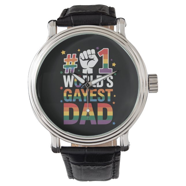 #1 Världens gayaste pappa rolig fars dag LGBT  Armbandsur (Framsida)