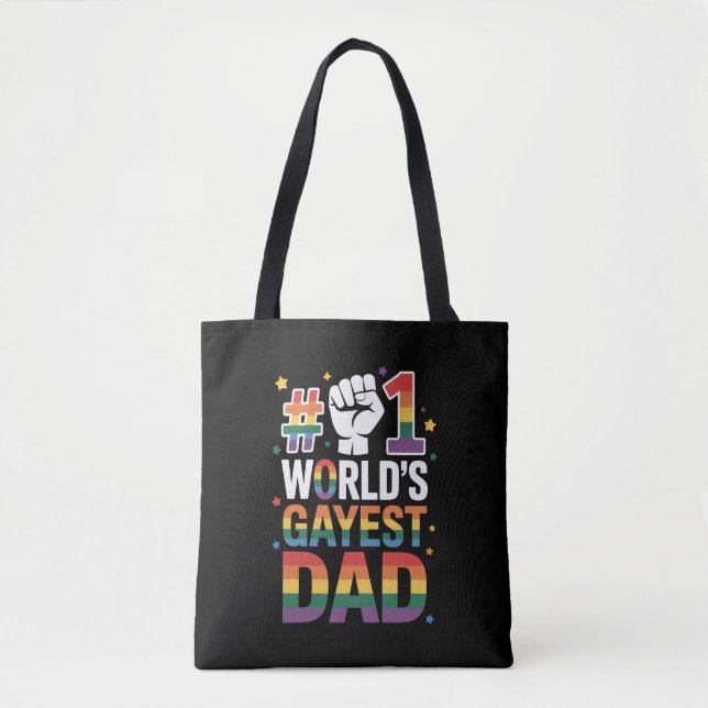 #1 Världens gayaste pappa rolig fars dag LGBT  Tygkasse (Framsida)