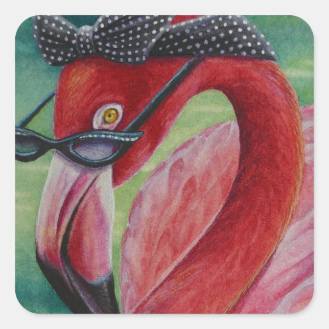 1 Vattenfärgskonst Rosa Flamingo nr 1 Fyrkantigt Klistermärke (Framsida)